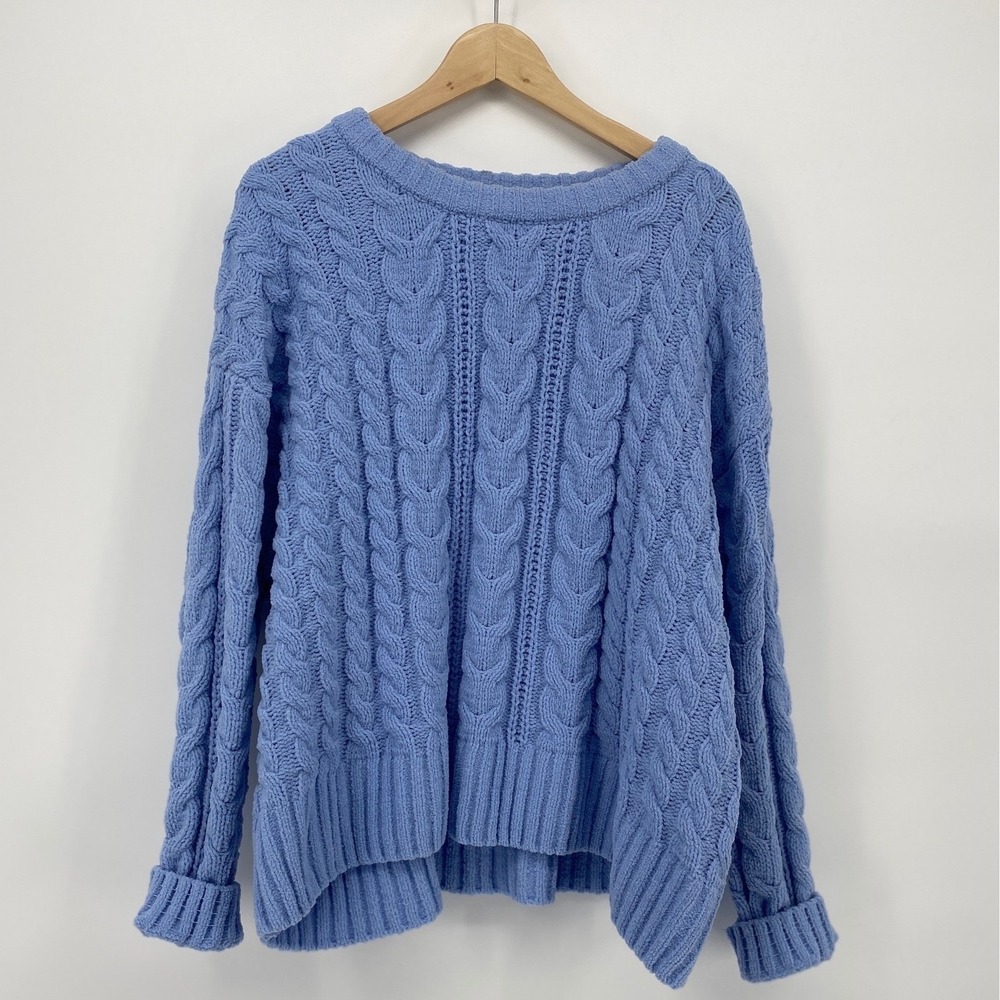 Pink Republic Cable Knit Chenille Sweater Womens XL Blue Excellent Pullover Cozy